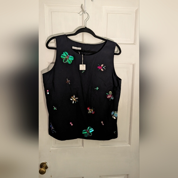 RSVP Tops - RSVP by Talbots Embellished Bejeweled Bug Funky Blouse NWT 14P